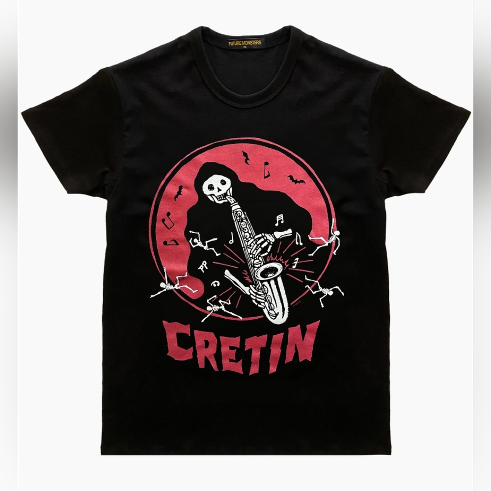 Future Monsters Cretin Skeleton Saxophone tee shirt size large grunge punk black